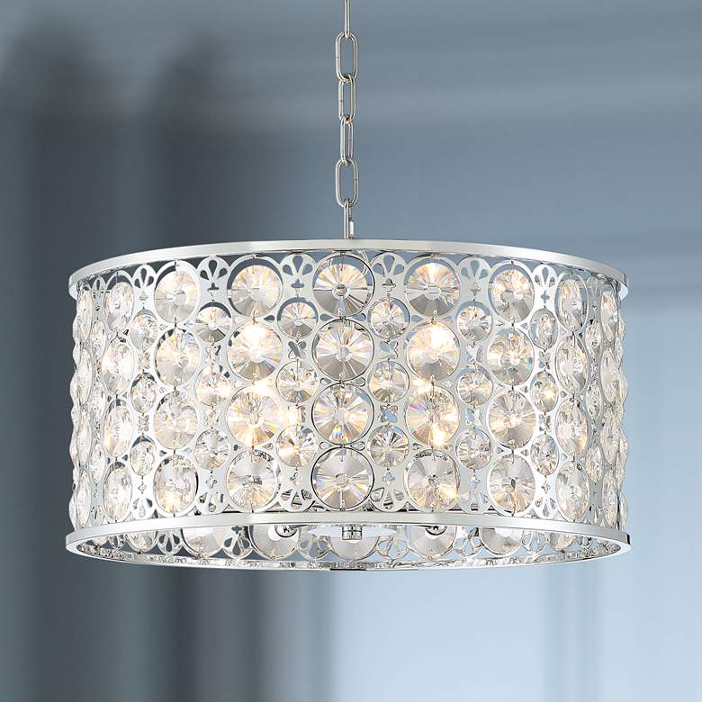Image 1 Possini Euro Murphy 19 3/4 inch Wide Chrome and Crystal Drum Pendant Light