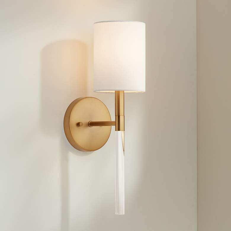 Image 1 Possini Euro Myers 17 1/2" High Warm Brass Clear Acrylic Wall Sconce