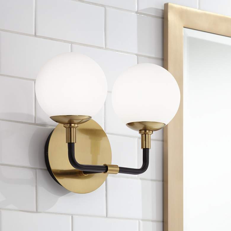 Image 1 Possini Euro Mylie 9 1/4 inch High Brass and Black Wall Sconce