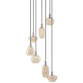 Image2 of Possini Euro Myriad 23 3/4" Wide Chrome Cognac Glass 6-Light Pendant