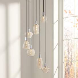 Image1 of Possini Euro Myriad 23 3/4" Wide Chrome Cognac Glass 6-Light Pendant