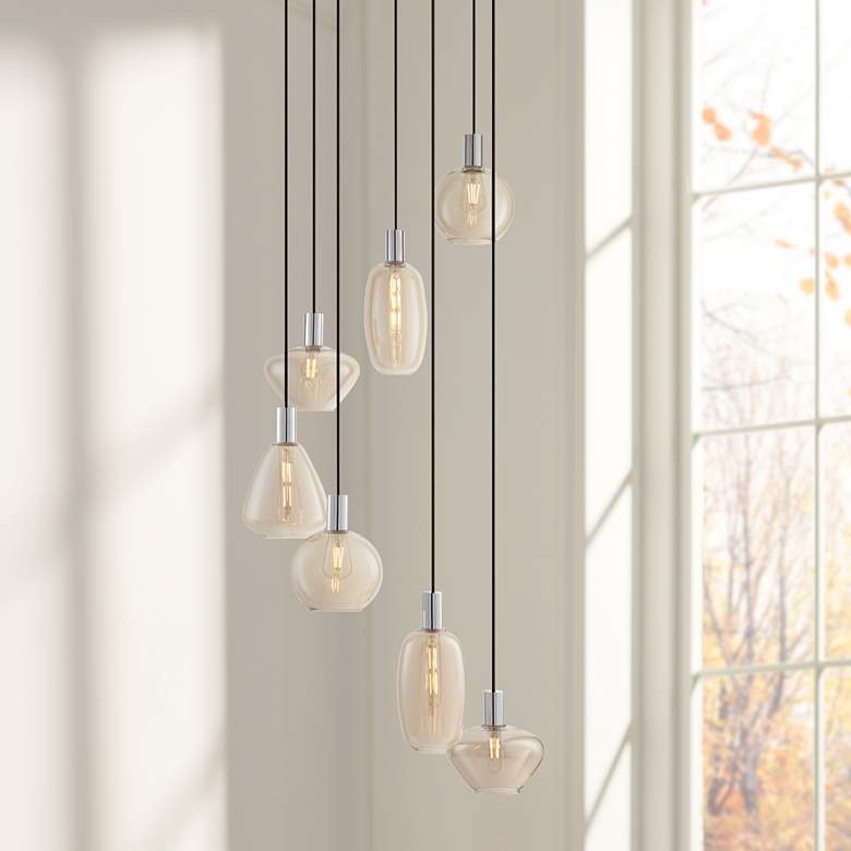 Image 1 Possini Euro Myriad 23 3/4" Wide Chrome Cognac Glass 6-Light Pendant