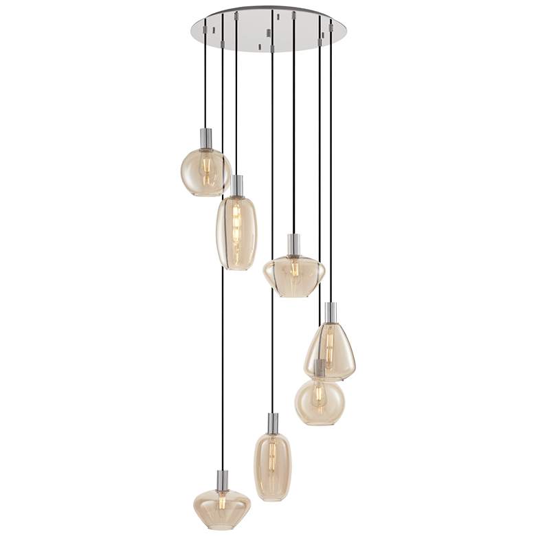 Image 5 Possini Euro Myriad 23 3/4" Wide Chrome Cognac Glass 6-Light Pendant more views