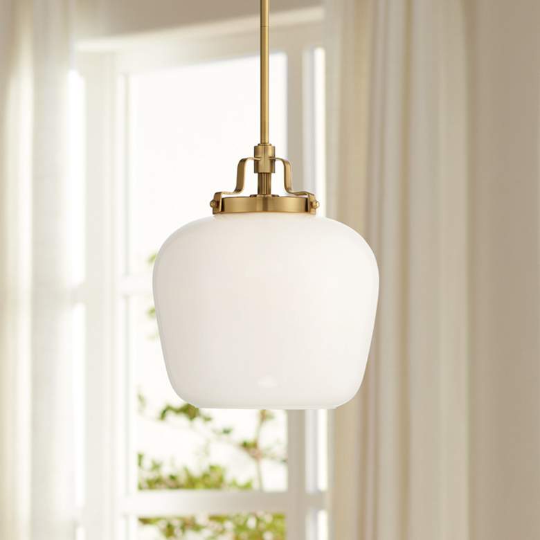 Image 1 Possini Euro Mystic 13 inch Gold and White Opal Glass Modern Pendant Light