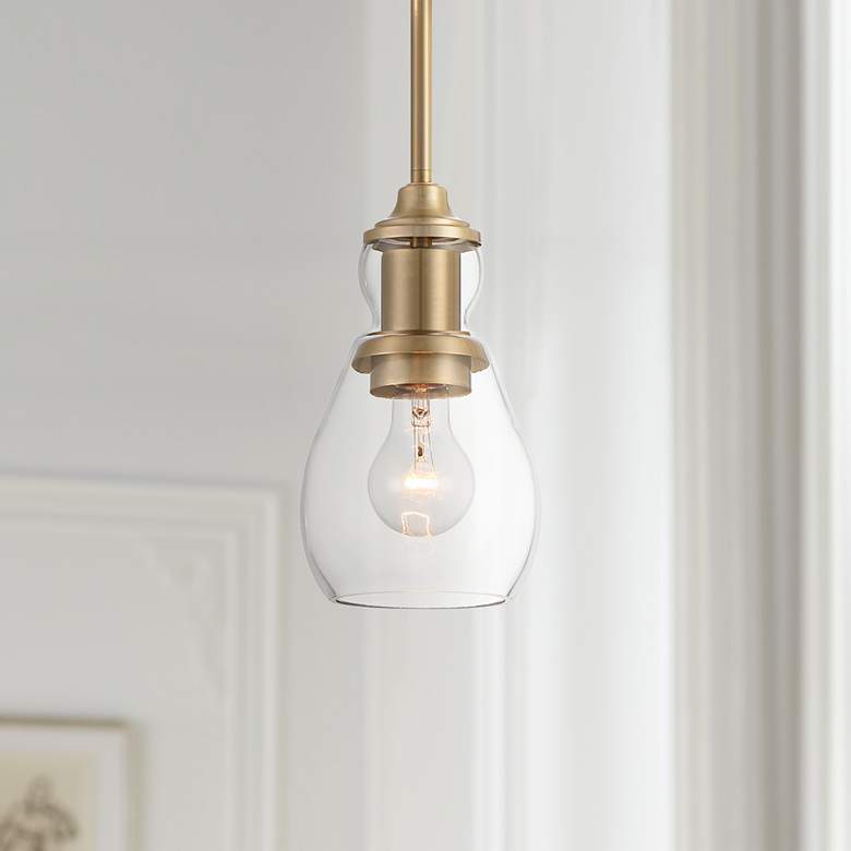 Image 1 Possini Euro Nagano 5 1/2" Wide Warm Brass Clear Glass Mini Pendant