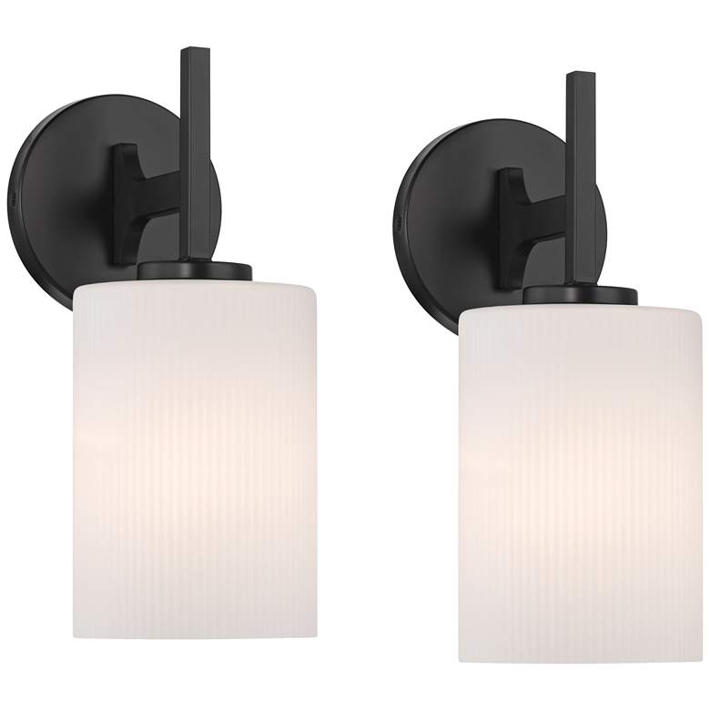 Image 2 Possini Euro Nanni 12" High Matte Black Wall Sconce Set of 2