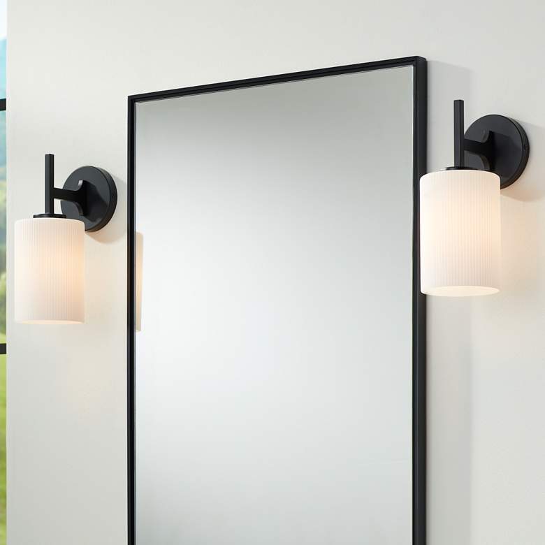 Image 1 Possini Euro Nanni 12" High Matte Black Wall Sconce Set of 2