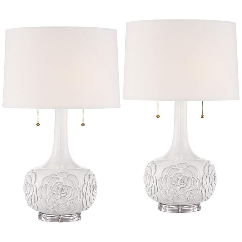 Image 2 Possini Euro Natalia 27" White Ceramic Floral Table Lamps Set of 2