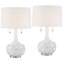 2_Possini Euro Natalia 27" White Ceramic Floral Table Lamps Set of 2