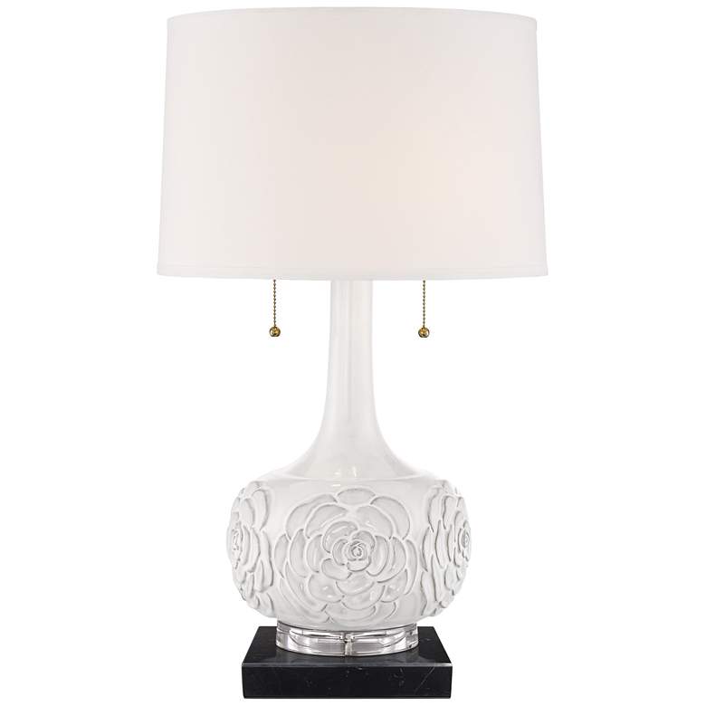 Image 1 Possini Euro Natalia 27 inch White Ceramic Lamp with Black Marble Riser