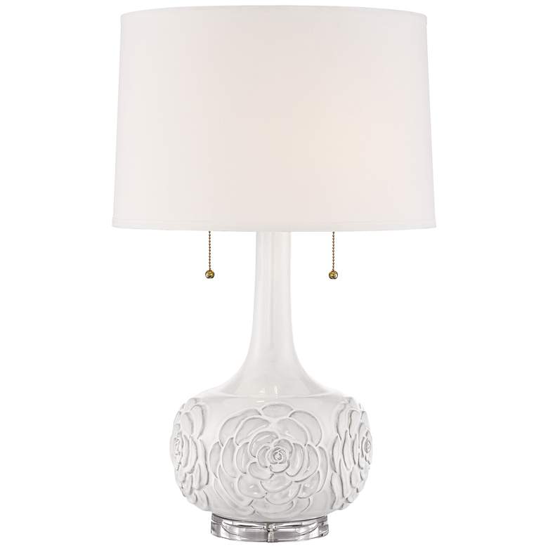 Image 2 Possini Euro Natalia 27 inch White Floral Ceramic Table Lamp with Dimmer