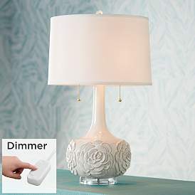 Image1 of Possini Euro Natalia 27" White Floral Ceramic Table Lamp with Dimmer
