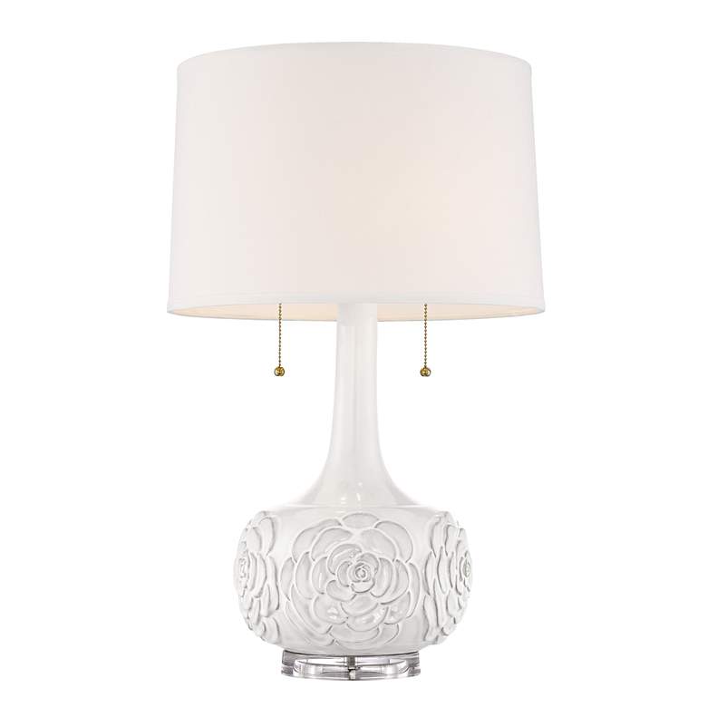 Image 6 Possini Euro Natalia 27 inch White Floral Ceramic Table Lamp with Dimmer more views