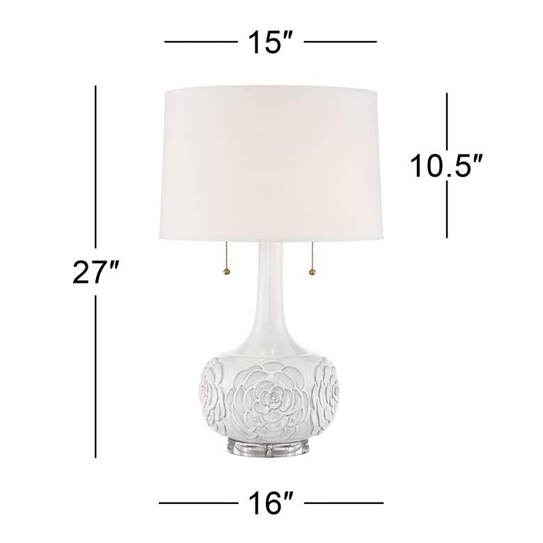 Image 7 Possini Euro Natalia 27 inch White Floral Ceramic Table Lamp with Dimmer more views