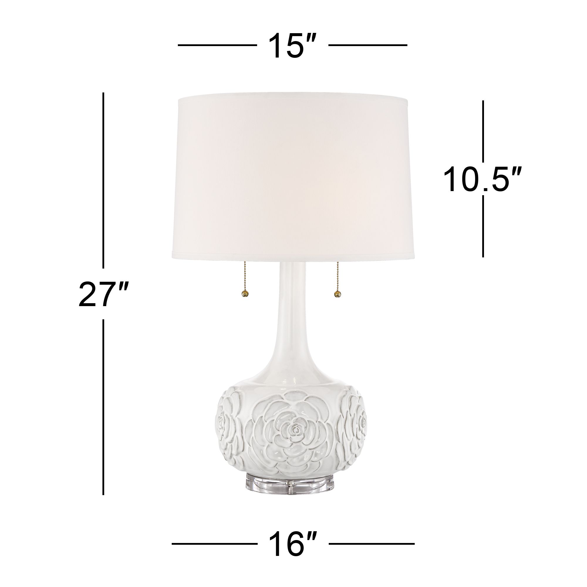 Possini Euro Natalia 27" White Floral Table Lamp with USB Dimmer
