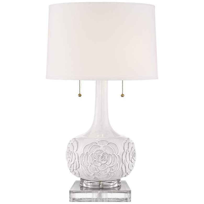 Image 1 Possini Euro Natalia 28 1/2" White Floral Table Lamp with Square Riser