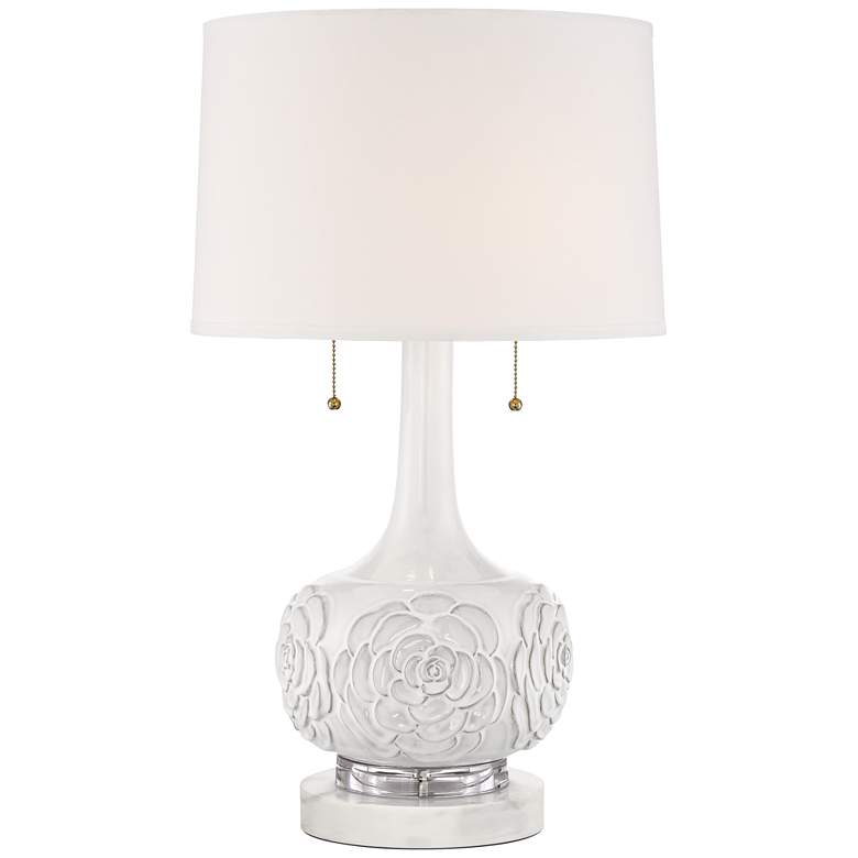Image 1 Possini Euro Natalia White Ceramic Floral Table Lamp with Marble Riser