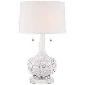 Image1 of Possini Euro Natalia White Ceramic Floral Table Lamp with Marble Riser