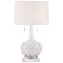 Possini Euro Natalia White Ceramic Floral Table Lamp with Marble Riser