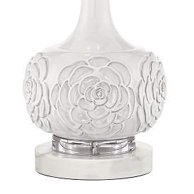 Image4 of Possini Euro Natalia White Ceramic Floral Table Lamp with Marble Riser more views