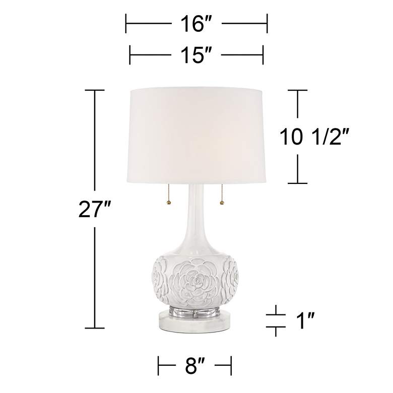 Image 5 Possini Euro Natalia White Ceramic Floral Table Lamp with Marble Riser more views