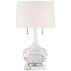 Image1 of Possini Euro Natalia White Ceramic Lamp with Square White Marble Riser