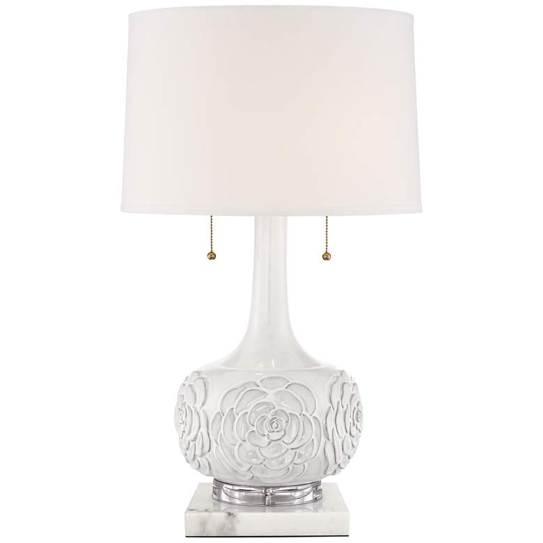Image 1 Possini Euro Natalia White Ceramic Lamp with Square White Marble Riser
