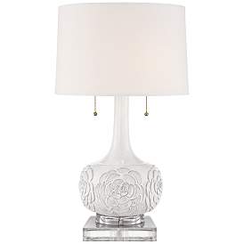 Image1 of Possini Euro Natalia White Floral Table Lamp With 8" Wide Square Riser