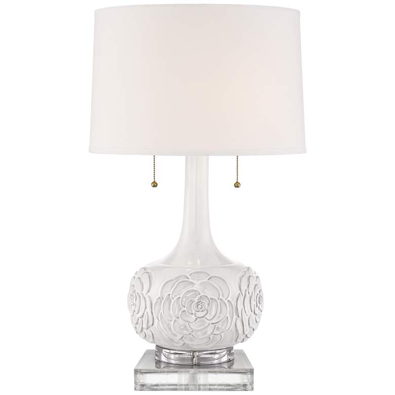 Image 1 Possini Euro Natalia White Floral Table Lamp With 8 inch Wide Square Riser