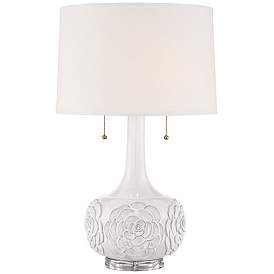 Image2 of Possini Euro Natalia White Floral Table Lamp with Dimmer with USB Port