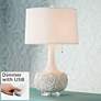 Possini Euro Natalia White Floral Table Lamp with Dimmer with USB Port