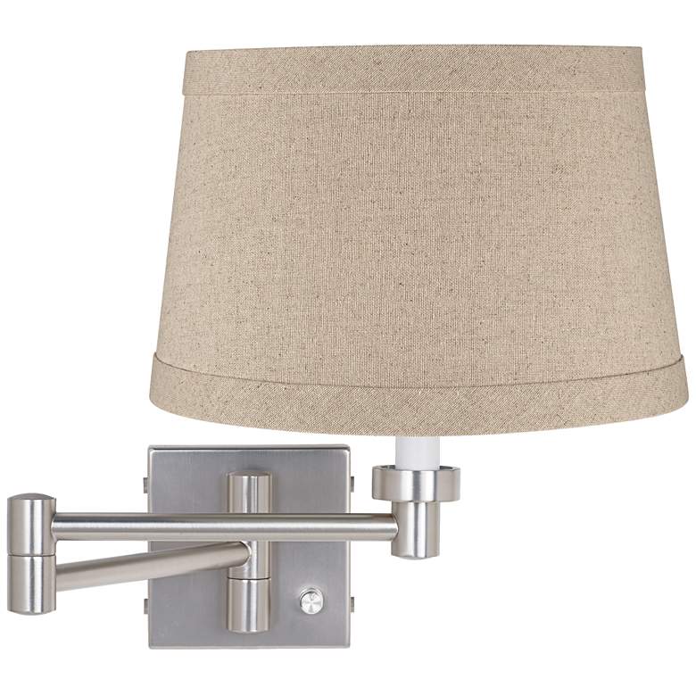 Image 2 Possini Euro Natural Linen Drum Brushed Nickel Swing Arm Wall Lamp