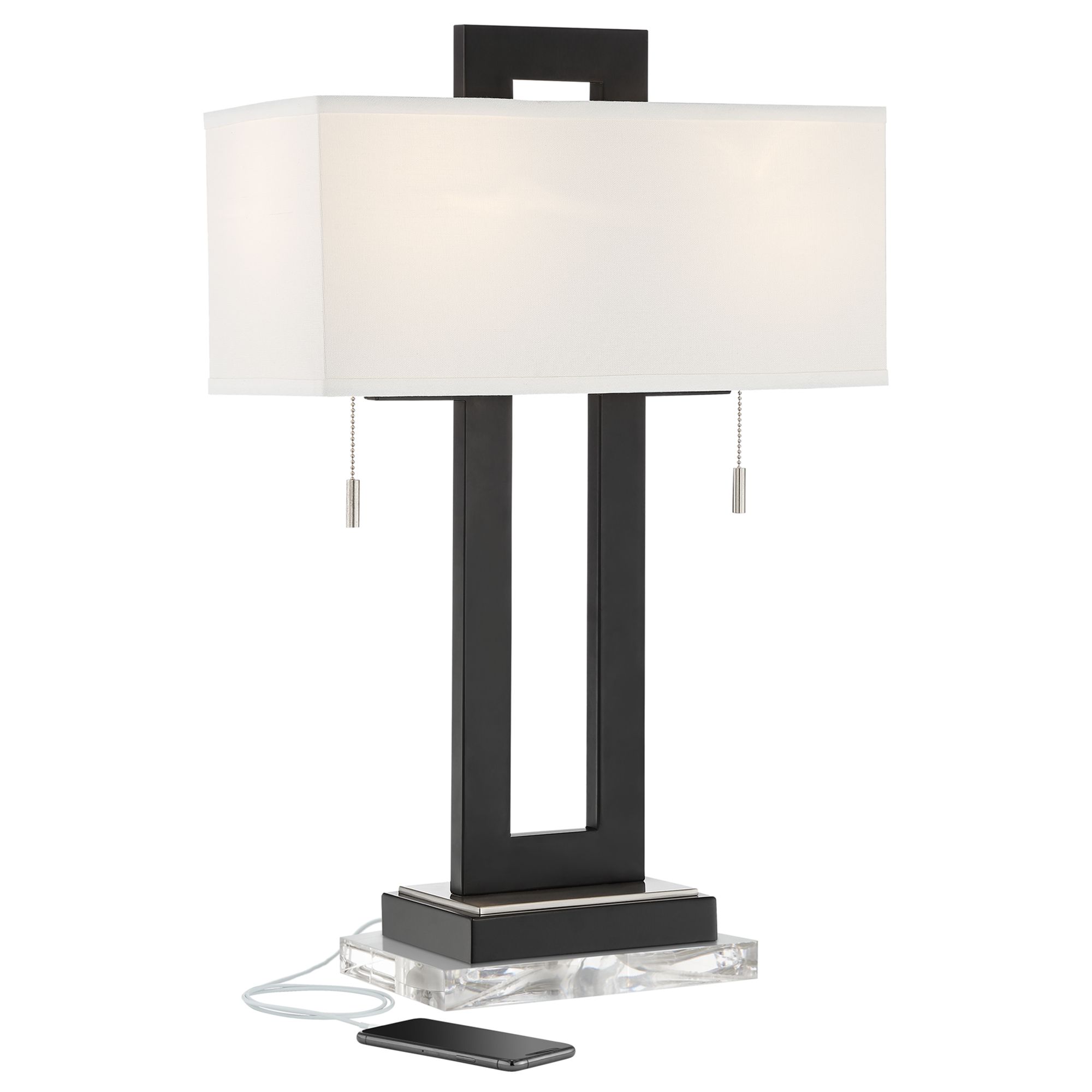 Possini Euro Neil 26" Modern USB Table Lamp with Clear Acrlyic Riser