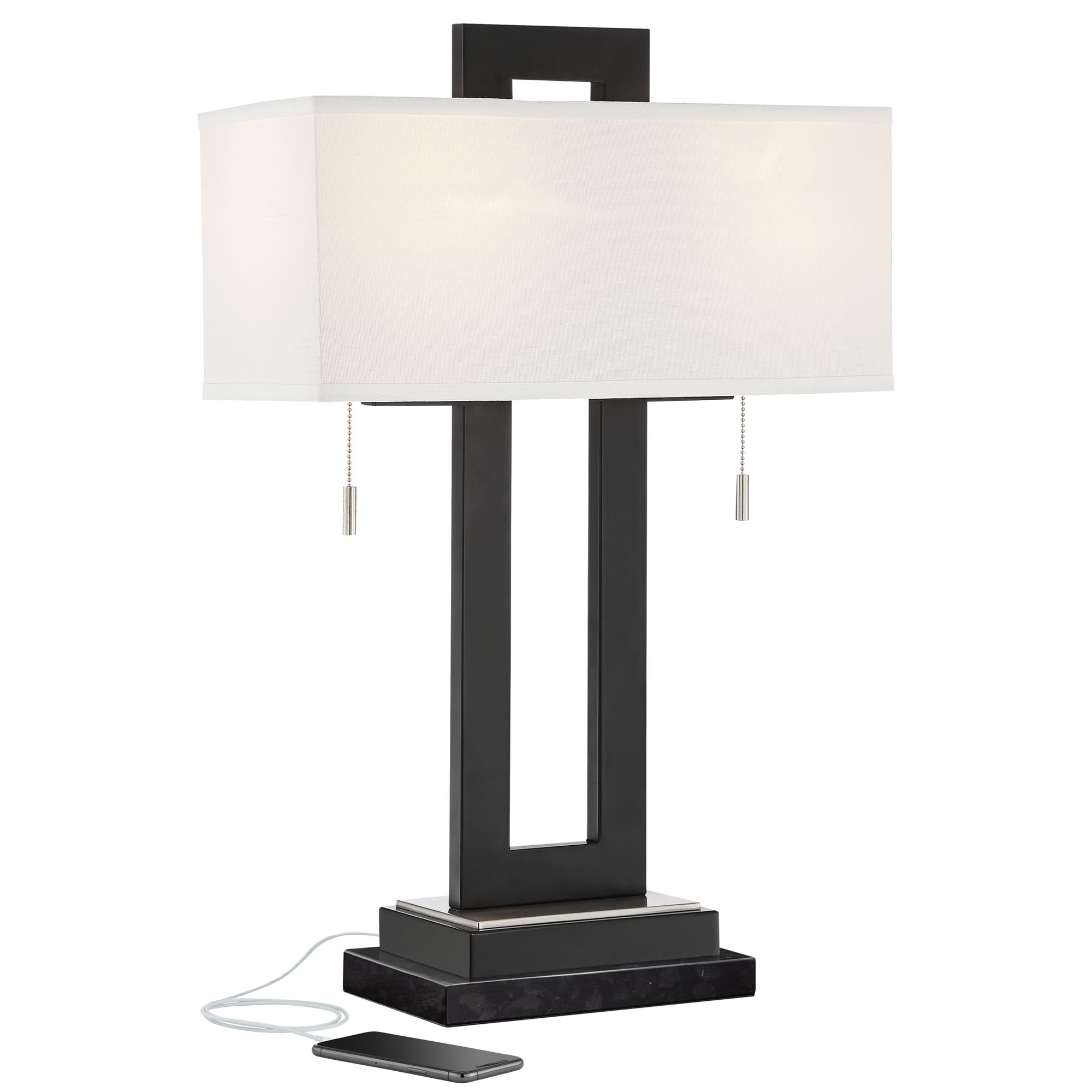 Possini Euro Neil 27" Metal USB Table Lamp with Black Marble Riser
