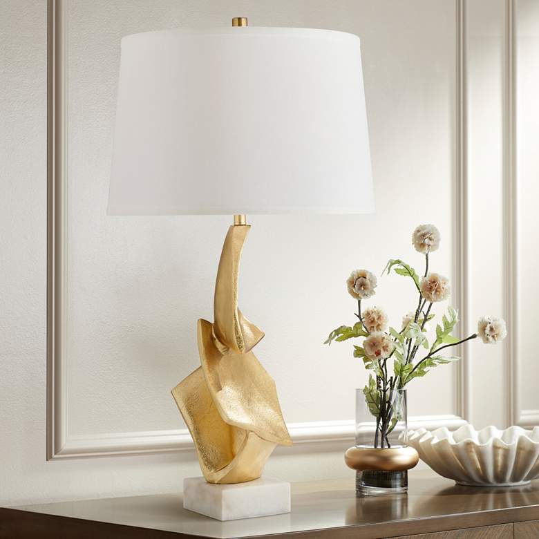 Image 1 Possini Euro Nelya 32" High Modern Abstract Gold Leaf Table Lamp