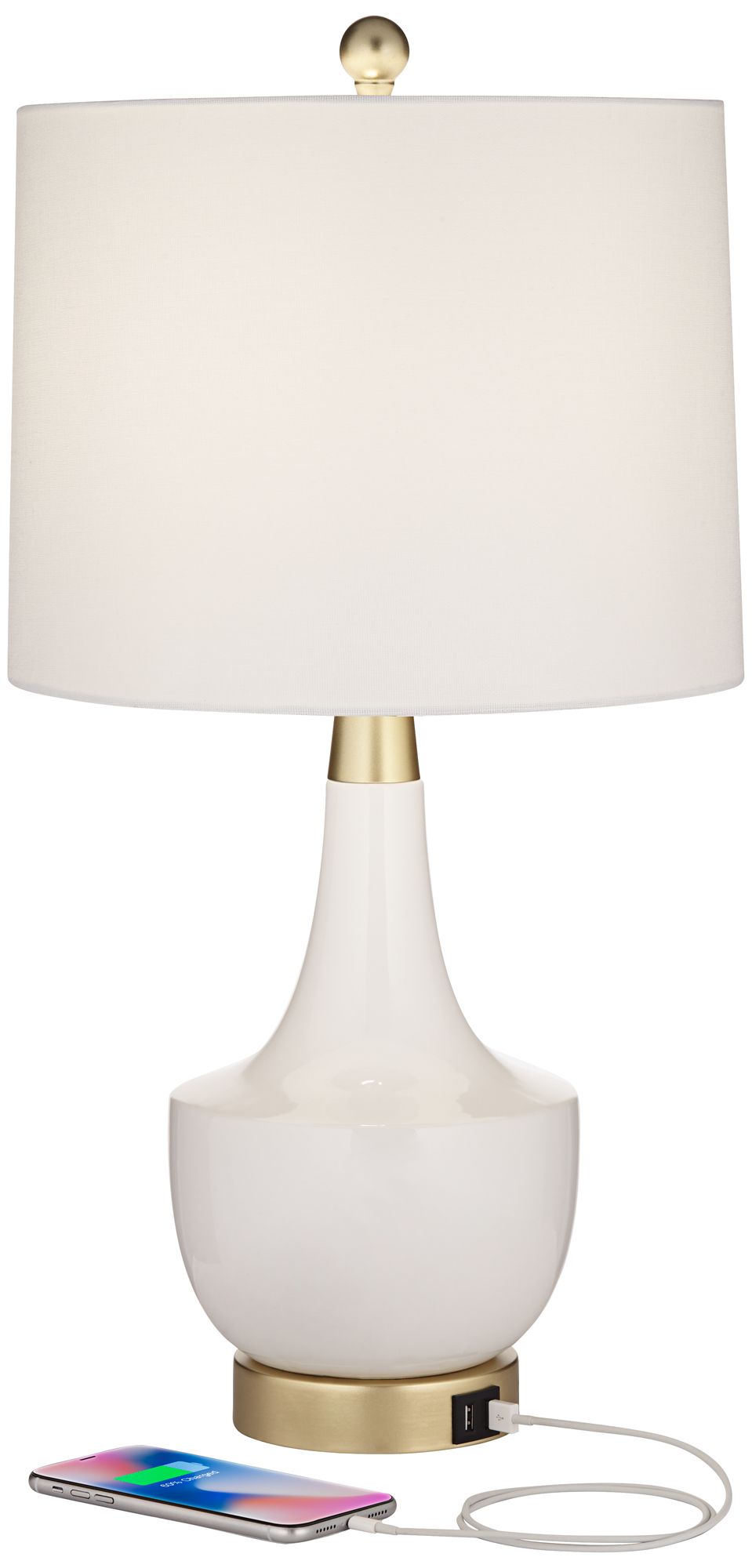 Image 3 Possini Euro Nesbit 25" Gold White Ceramic USB Table Lamps Set of 2 more views
