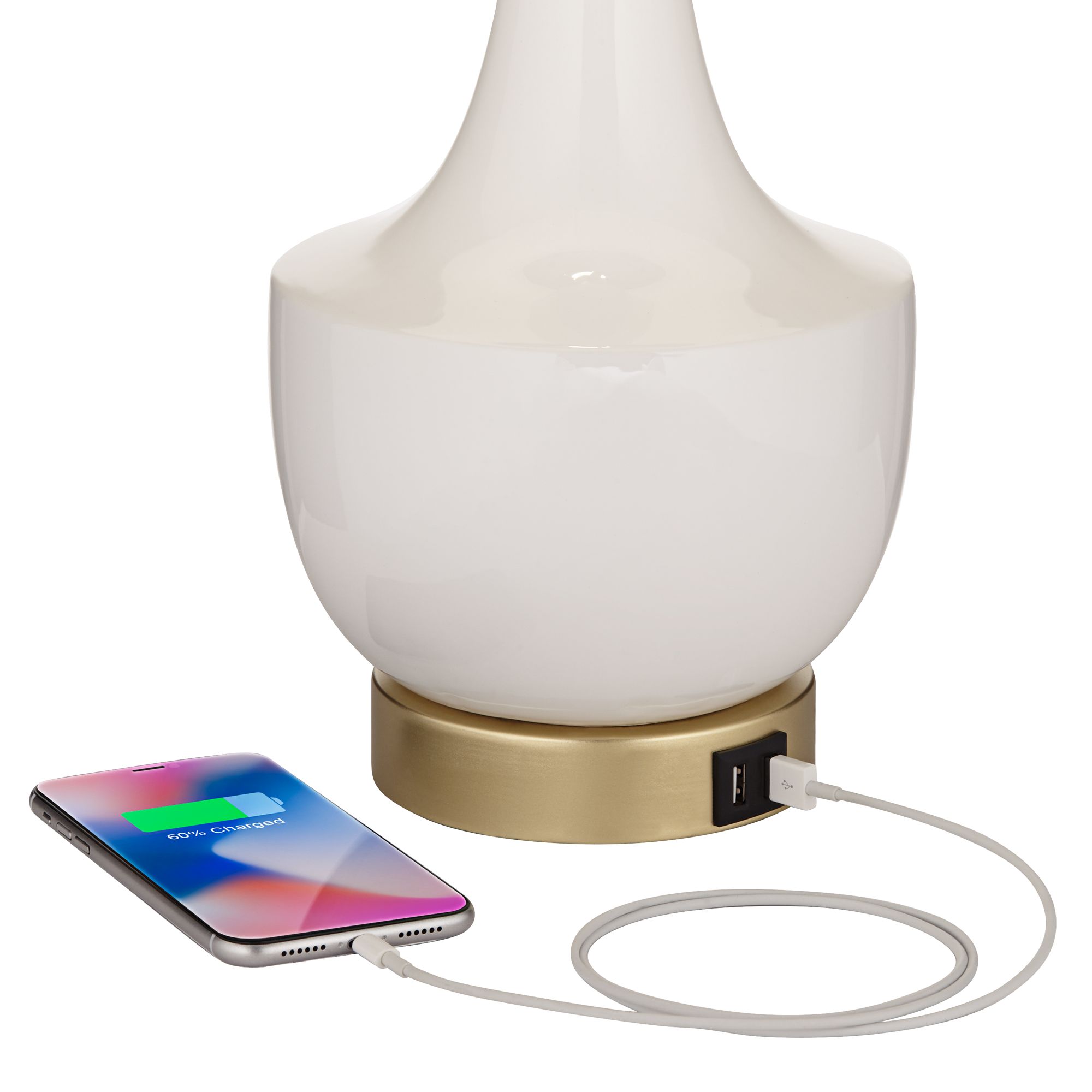 Image 4 Possini Euro Nesbit 25" Gold White Ceramic USB Table Lamps Set of 2 more views