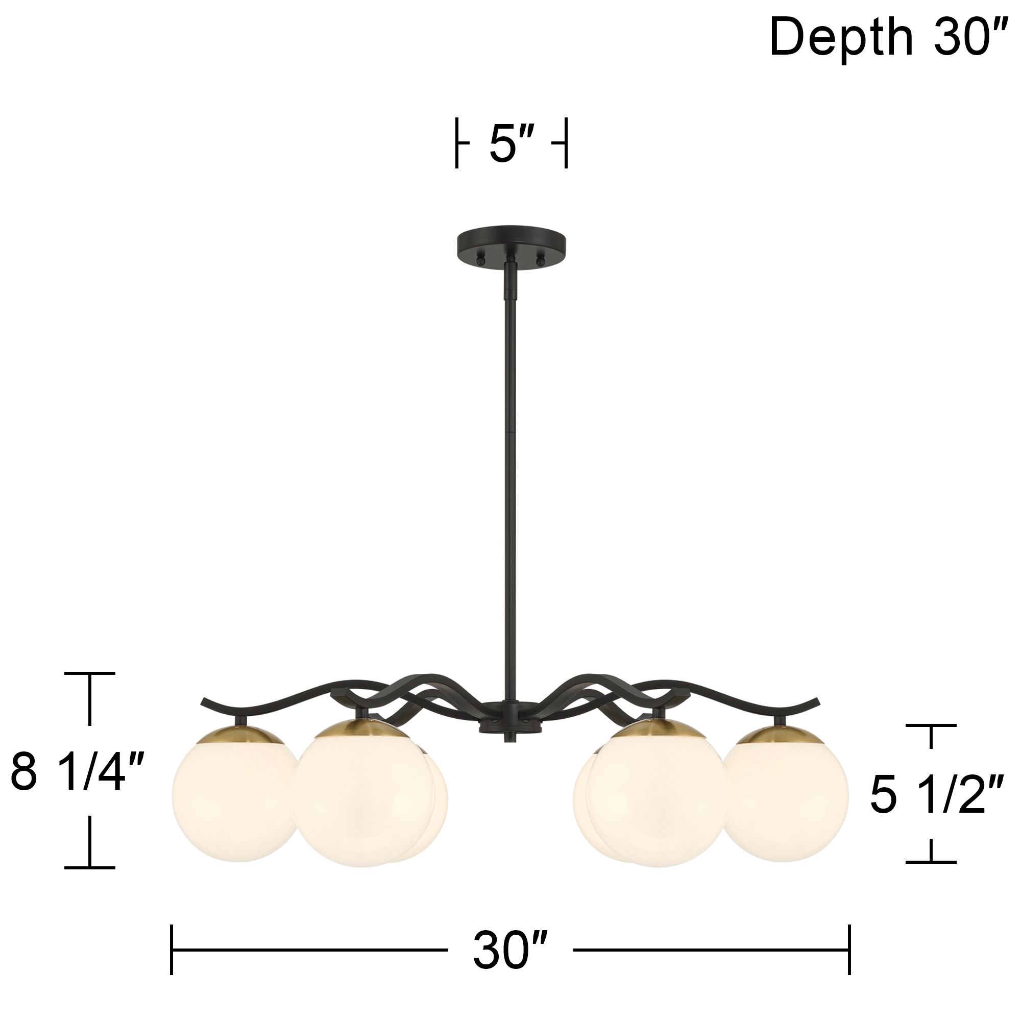 Possini Euro Newall 30" Wide Black and Brass 6-Light Chandelier