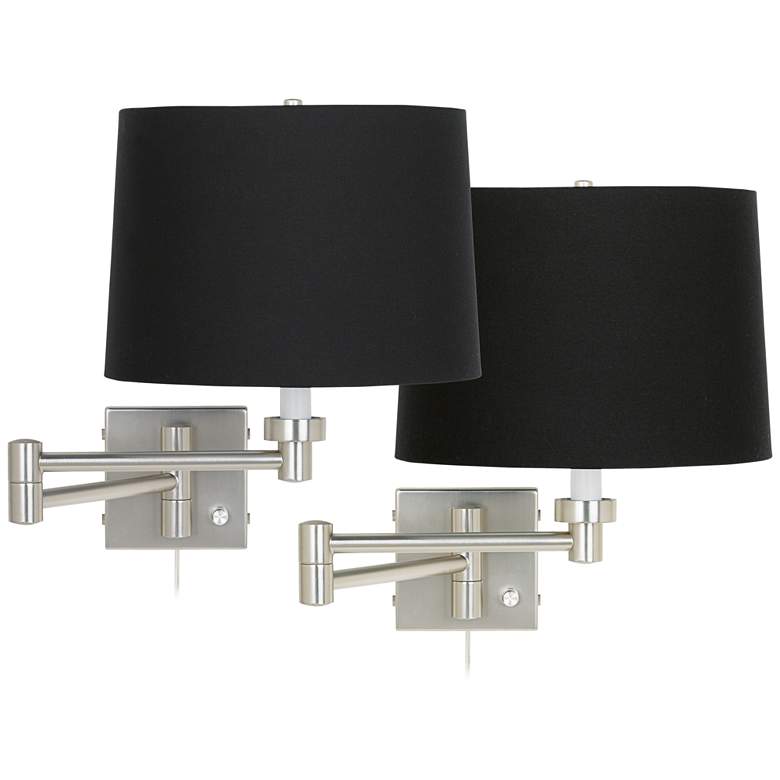 Image 1 Possini Euro Nickel and Black Swing Arm Plug-In Wall Lamps Set of 2