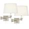 Possini Euro Nickel and White Swing Arm Plug-In Wall Lamps Set of 2