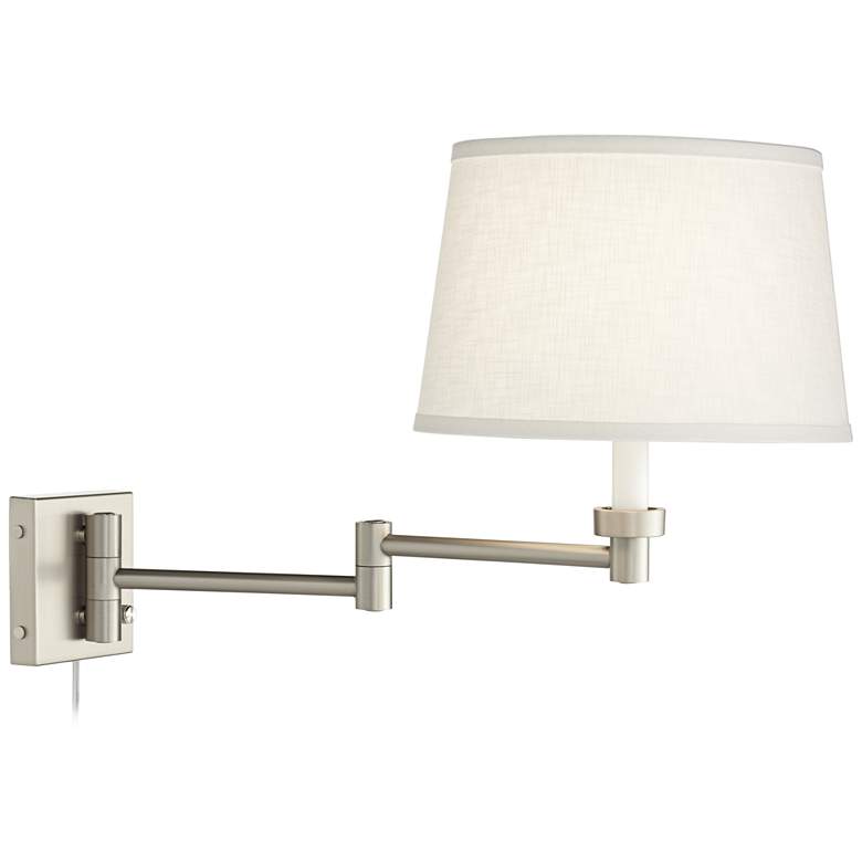 Image 6 Possini Euro Nickel and White Swing Arm Plug-In Wall Lamps Set of 2 more views