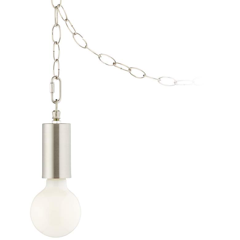 Image 1 Possini Euro Nickel Plug-In Hanging Swag Chandelier with Milky G25 LED Bulb