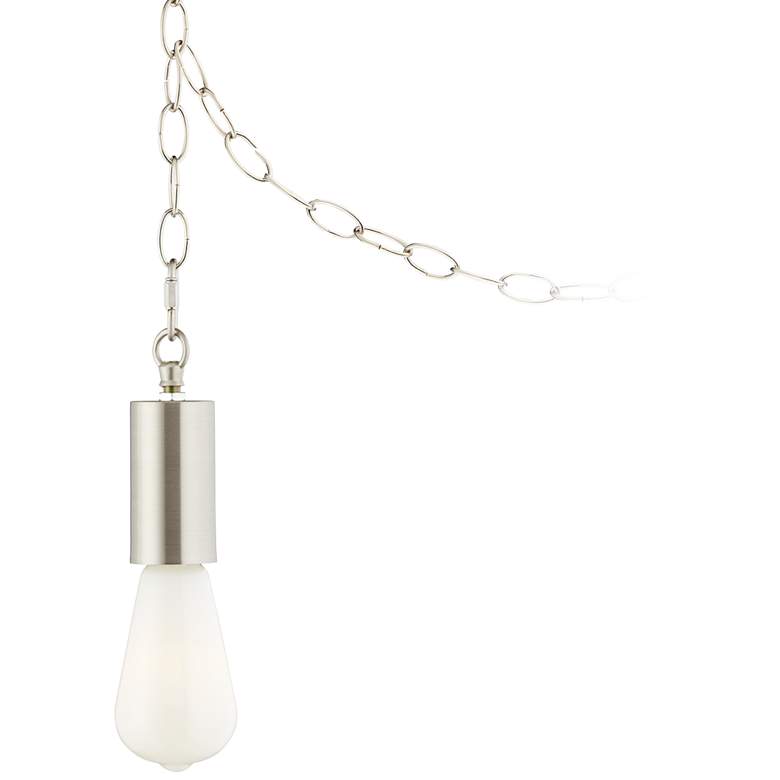 Image 1 Possini Euro Nickel Plug-In Swag Chandelier with Milky ST21 LED Bulb