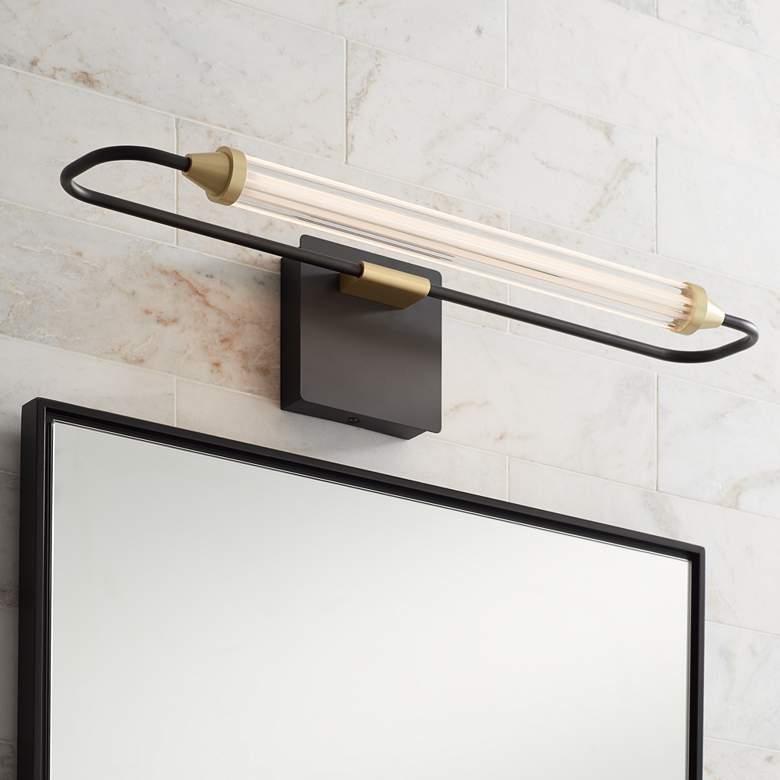 Image 2 Possini Euro Nikola 23 1/2" Wide Matte Black and Gold LED Bath Light