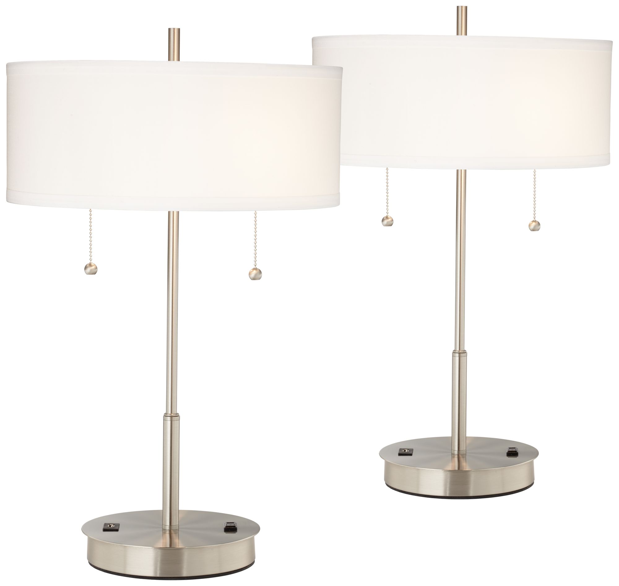 Possini Euro Nikola 23 3/4" Silver Outlet and USB Table Lamps Set of 2