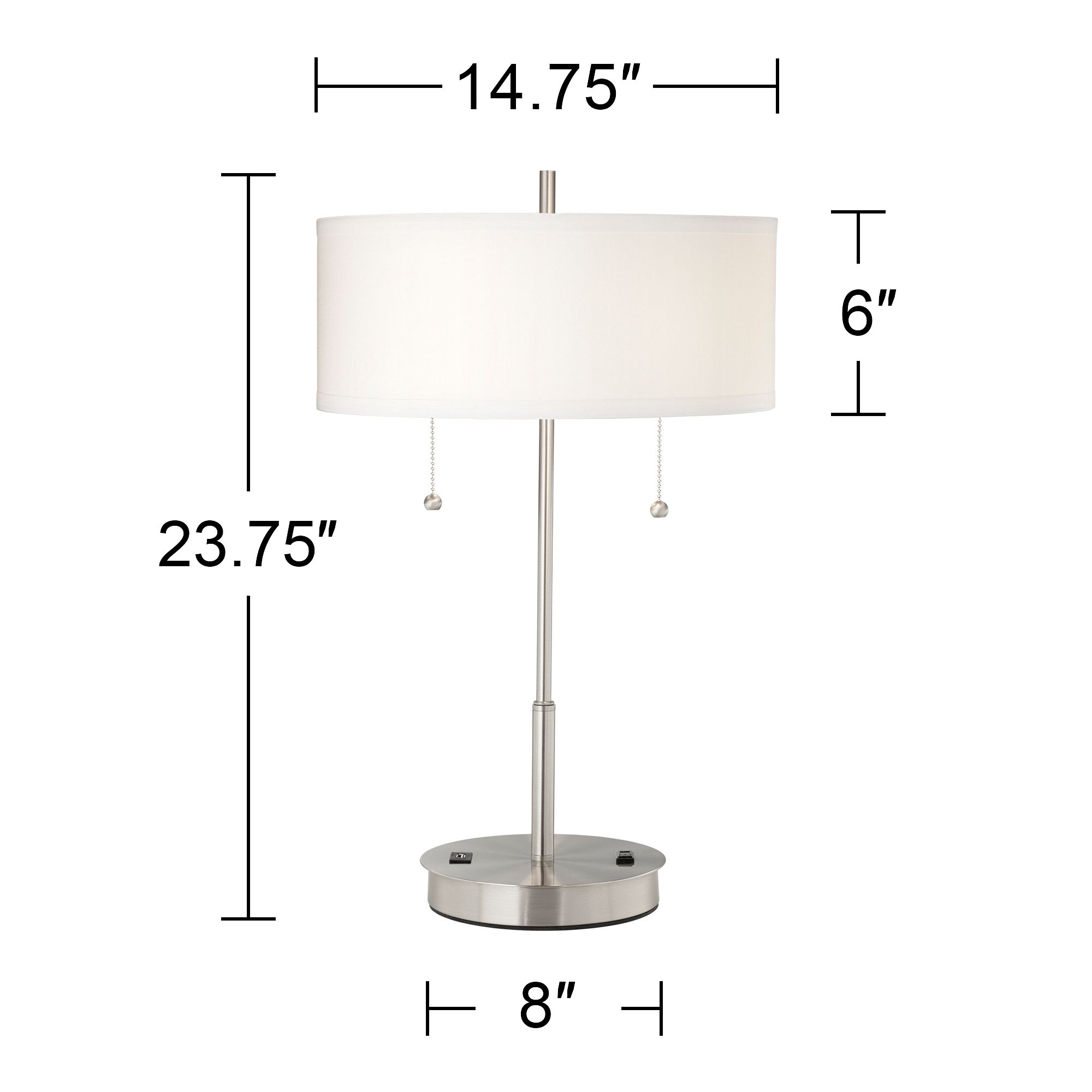 Possini Euro Nikola 23 3/4" Silver Outlet and USB Table Lamps Set of 2