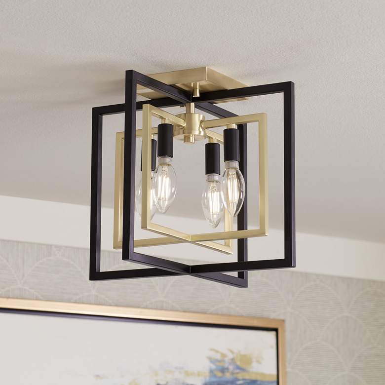 Image 1 Possini Euro Nima 13" Wide Modern Black Gold 4-Light Ceiling Light