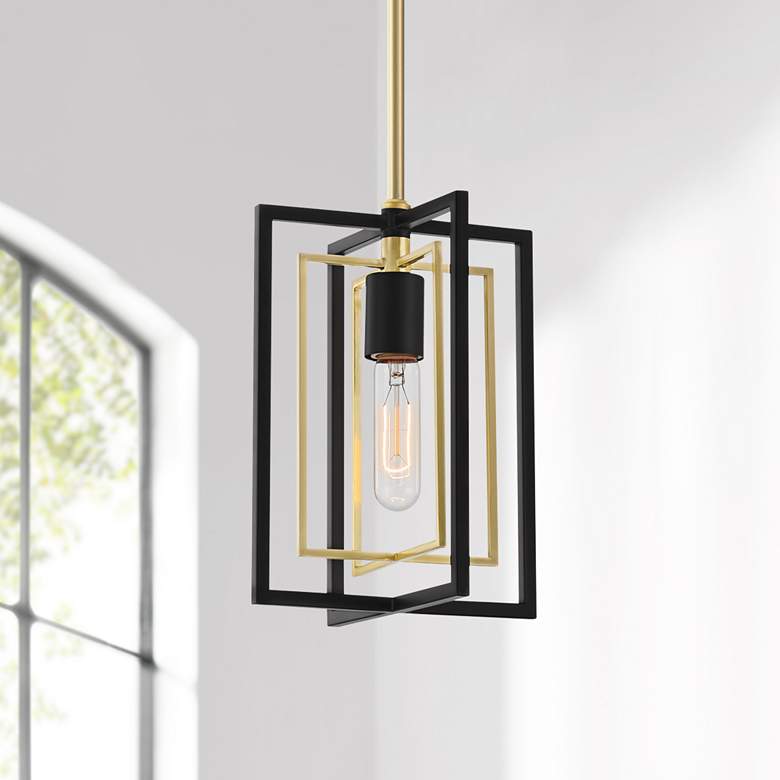 Image 1 Possini Euro Nima 8" Wide Black Gold Open Rectangle Mini Pendant
