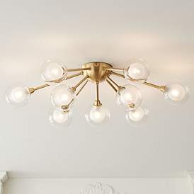 Image1 of Possini Euro Nimbus 28" Gold Glass 9-Light LED Sputnik Ceiling Light