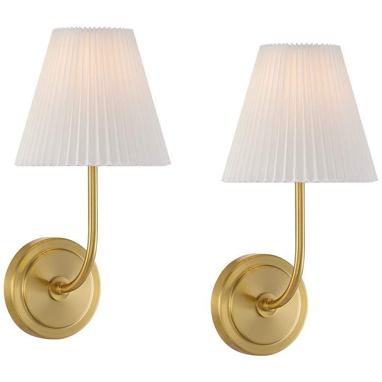 Image 1 Possini Euro Nina 14" High Gold Plate Wall Sconce Set of 2